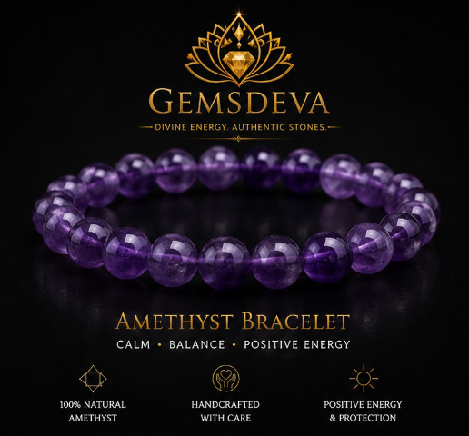 Natural Amethyst Bracelet for Calmness, Protection & Positive Energy | Gemsdeva