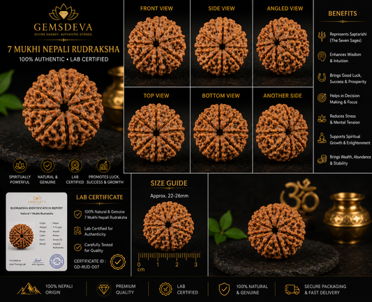 7 Mukhi Rudraksha (Saat Mukhi) - Natural Nepali | Lab Certified