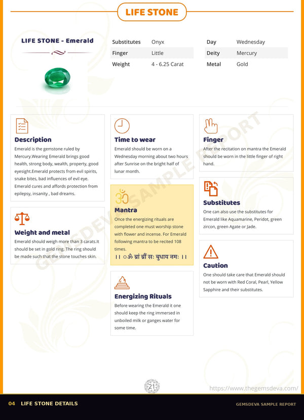 Sample Kundali life stone details page